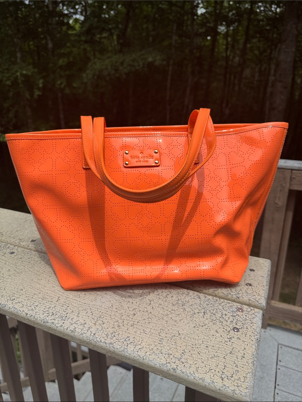 kate spade cantaloupe orange Perforated Patent Leather Tote